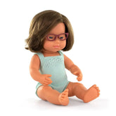 Caucasic girl with Down Syndrom and glasses, 38cm w/clothing - Koko-Kamel.com